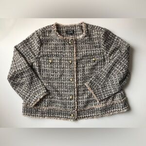 Dennis by Dennis Basso Tweed Jacket with Pockets Size 28W Brown Black Ivory Gold